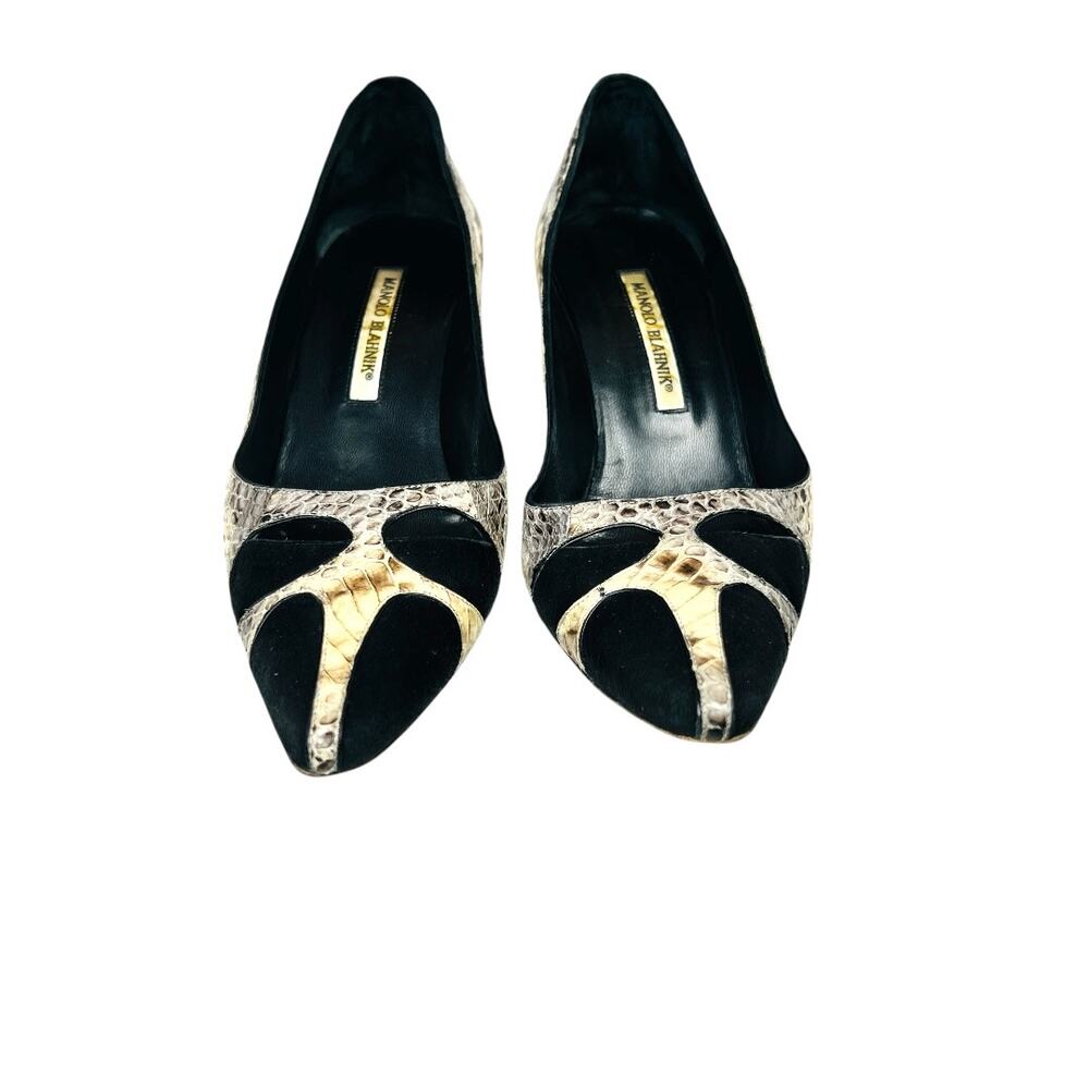 Manolo Blahnik Python Snakeskin & Suede Cutout Pu… - image 3